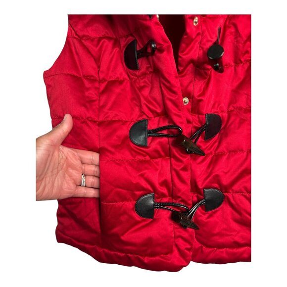 LAUREN Ralph Lauren Sherpa Collar Quilted Vibrant Holiday Red Vest Women's Sz M - Picture 6 of 12